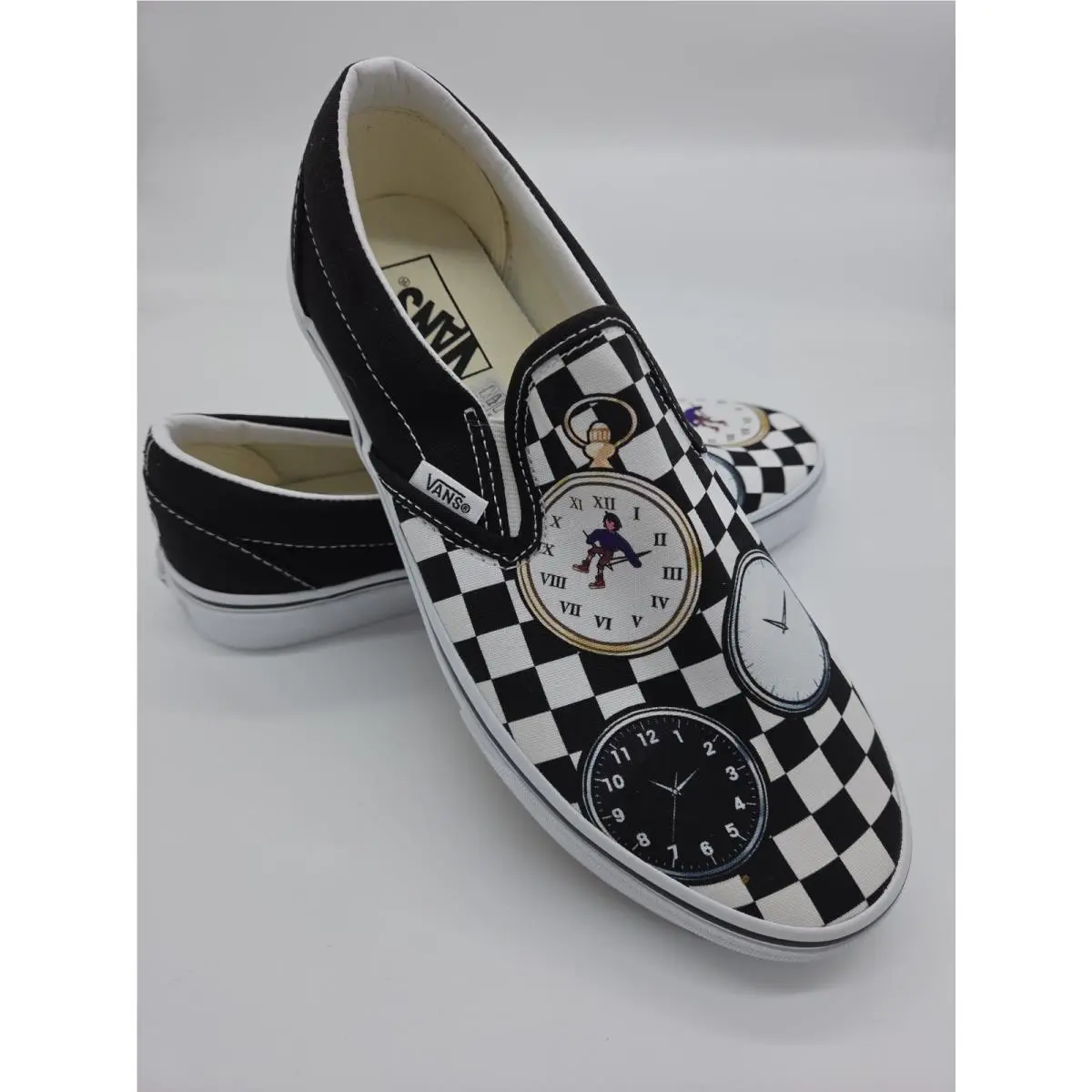Mens 8.5 Karl Jacobs Time Traveler Slip On Clock Pocket Watch Checkerboard by Vans