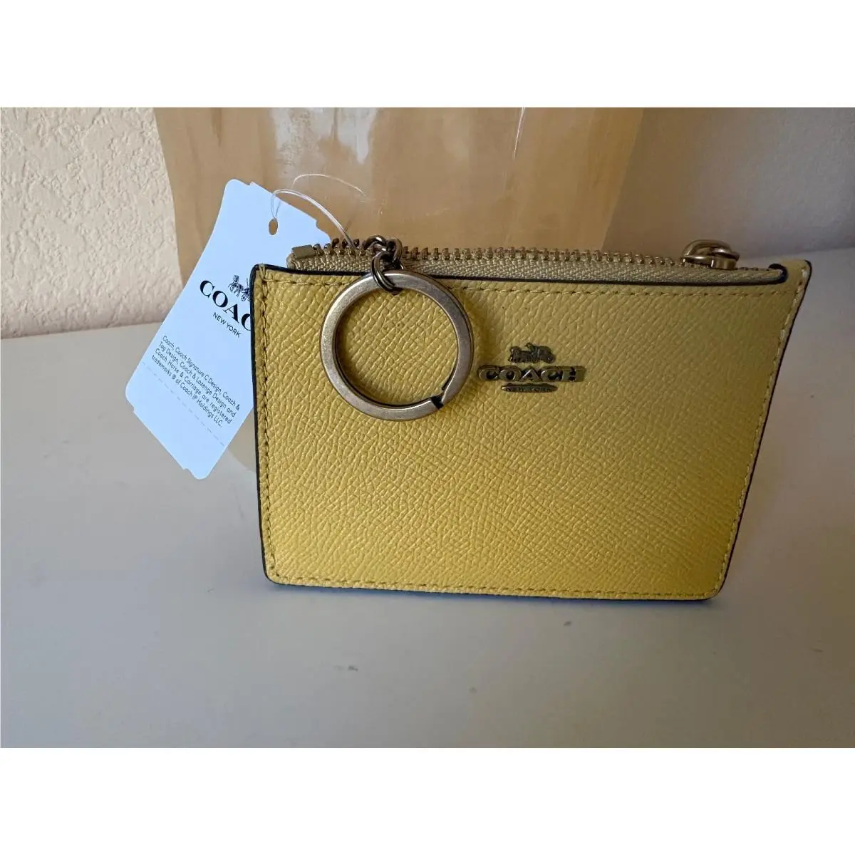 Crossgrain Mini ID Skinny Wallet Sunlight Key Ring 57841 by Coach