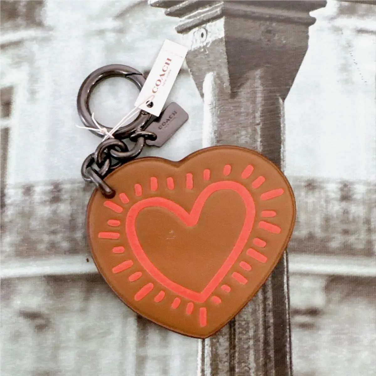 x Keith Haring Leather Heart Bag Charm Style F87117 by Coach