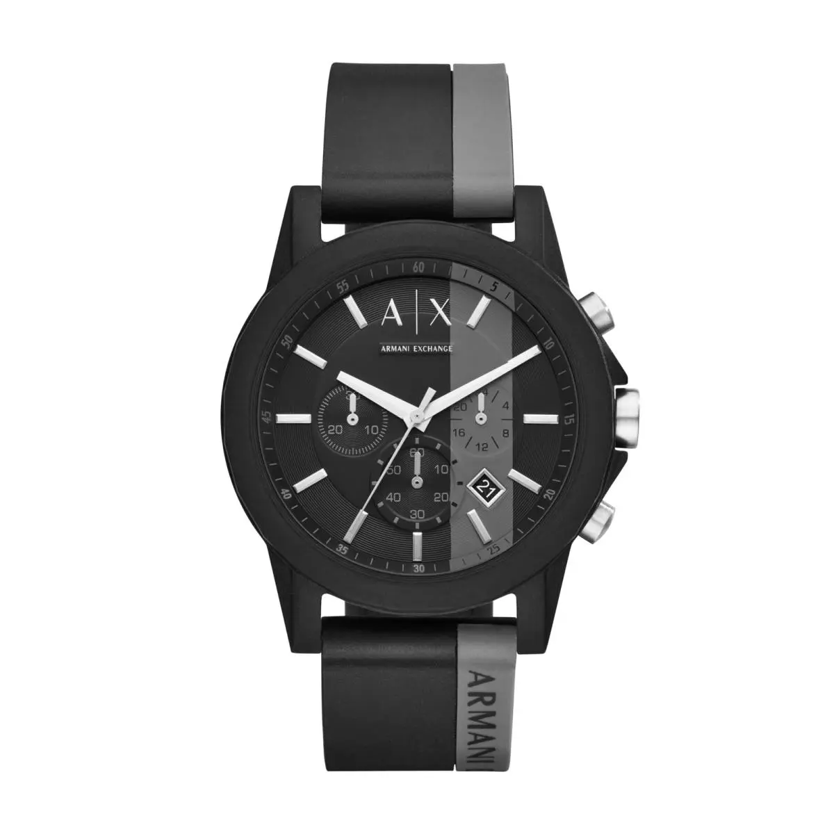 A X  Chronograph Black Gray Silicone Watch Black/gray Stripe by Armani Exchange