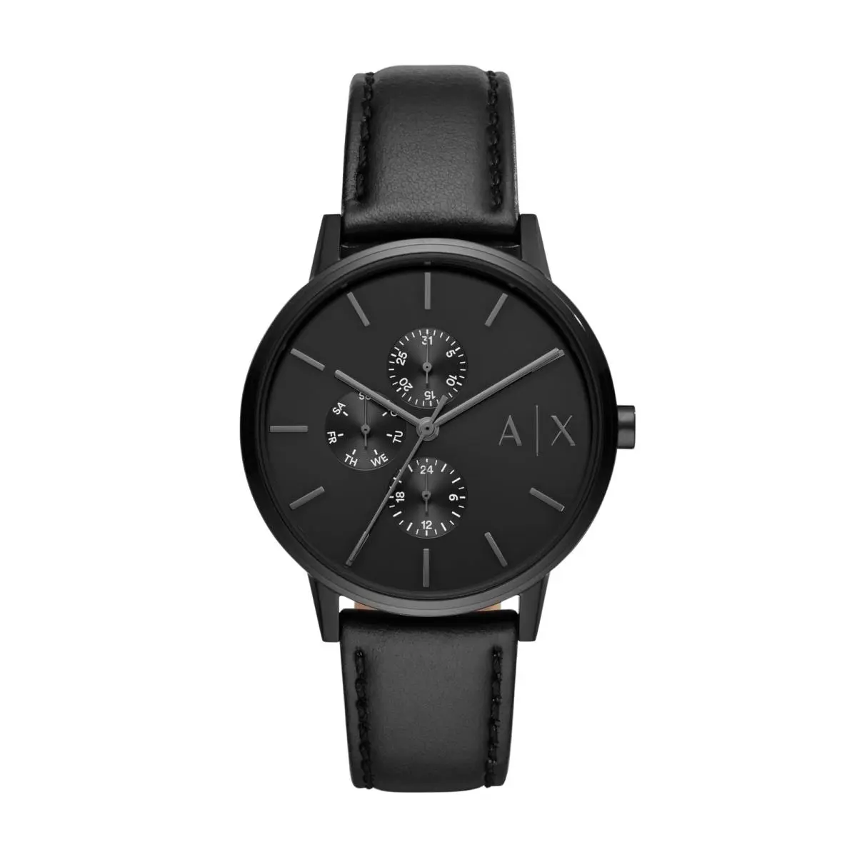 A X  Multifunction Men`s Watch Black Black/black Leather by Armani Exchange