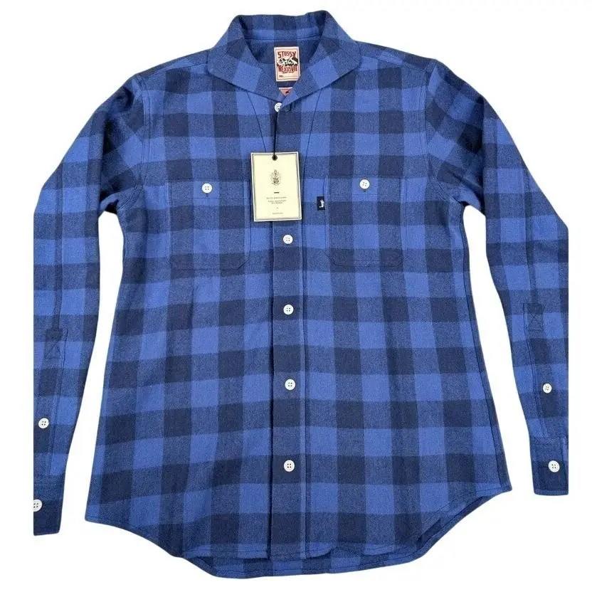 Stussy Nexus 7 Vii Check Plaid Shirt Mens Small Button Up Blue Japan Exclusive