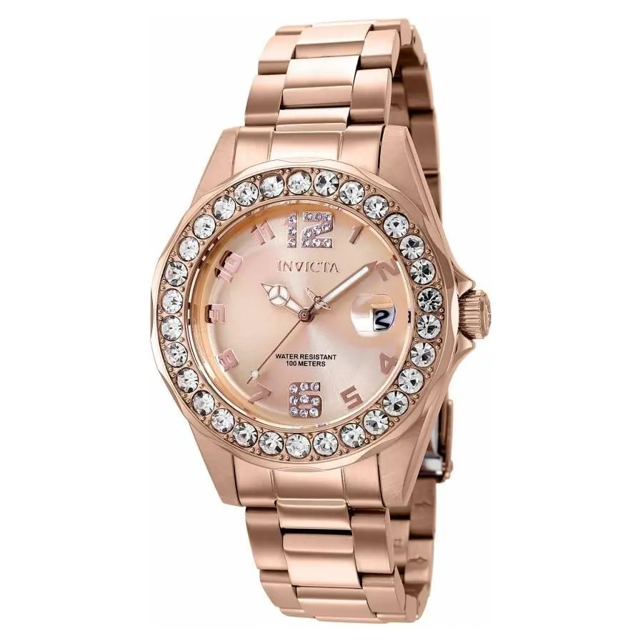 Pro Diver Quartz Crystal Rose Gold Dial Ladies Watch 37698 by Invicta