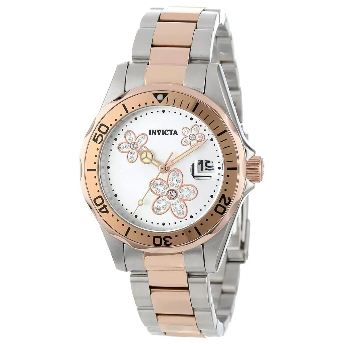 12507 Women`s Pro Diver Two Tone Bracelet Silver Dial Steel Date Watch by Invicta