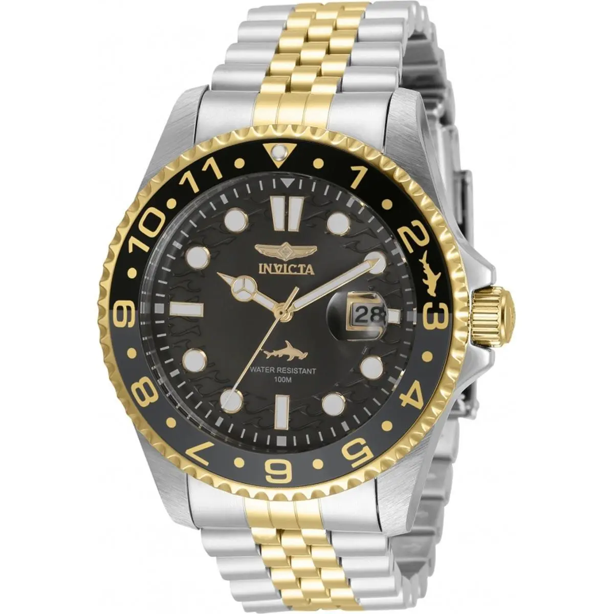 Invicta Men`s Watch Pro Diver Japanese Quartz Black Dial Two Tone Bracelet 35131