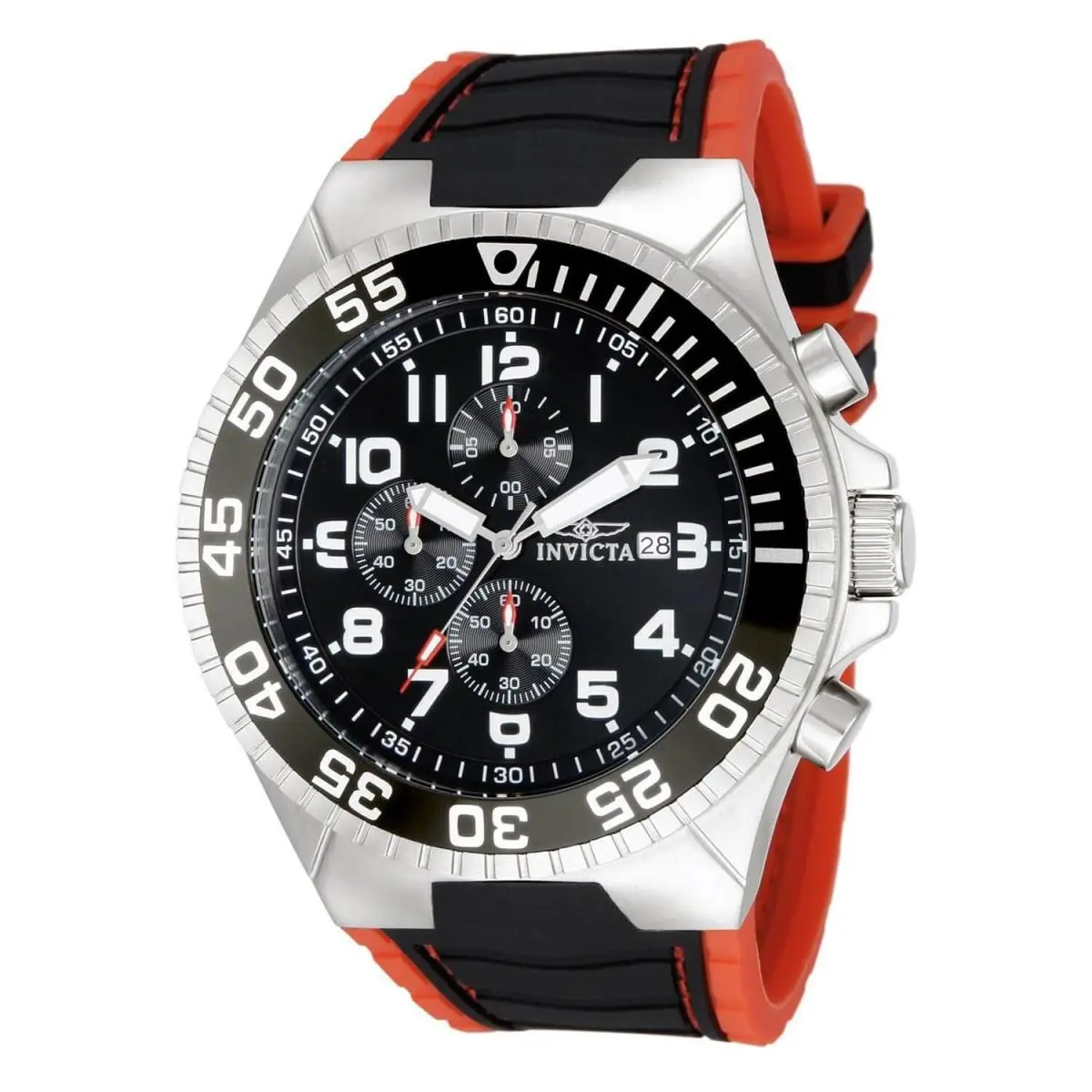 Invicta 12412 Men`s Pro Diver Black Dial Red Black Rubber Strap Chrono Watch