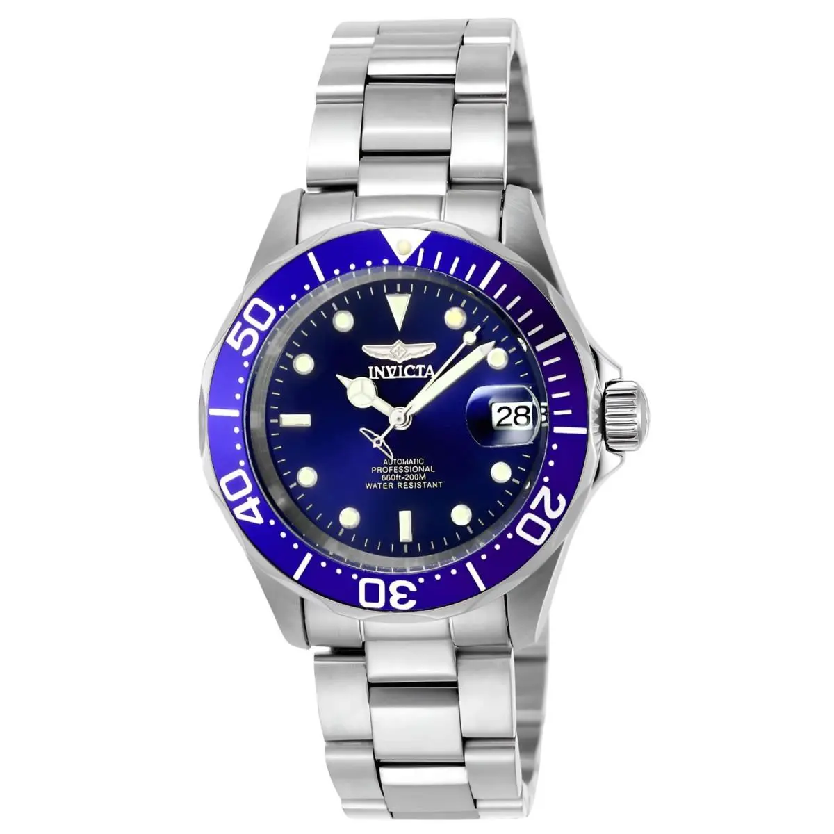 Invicta Men`s Watch Pro Diver Automatic Blue Dial Stainless Steel Bracelet 9094