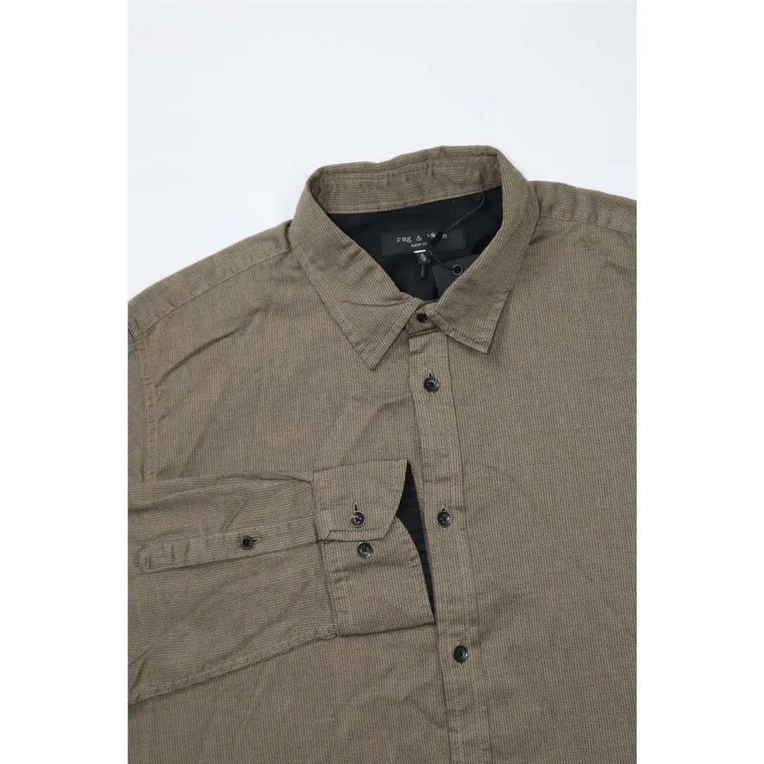 Rag Bone Men`s Sage Tomlin Stretch Dobby Shirt XL Long Sleeve Point Collar