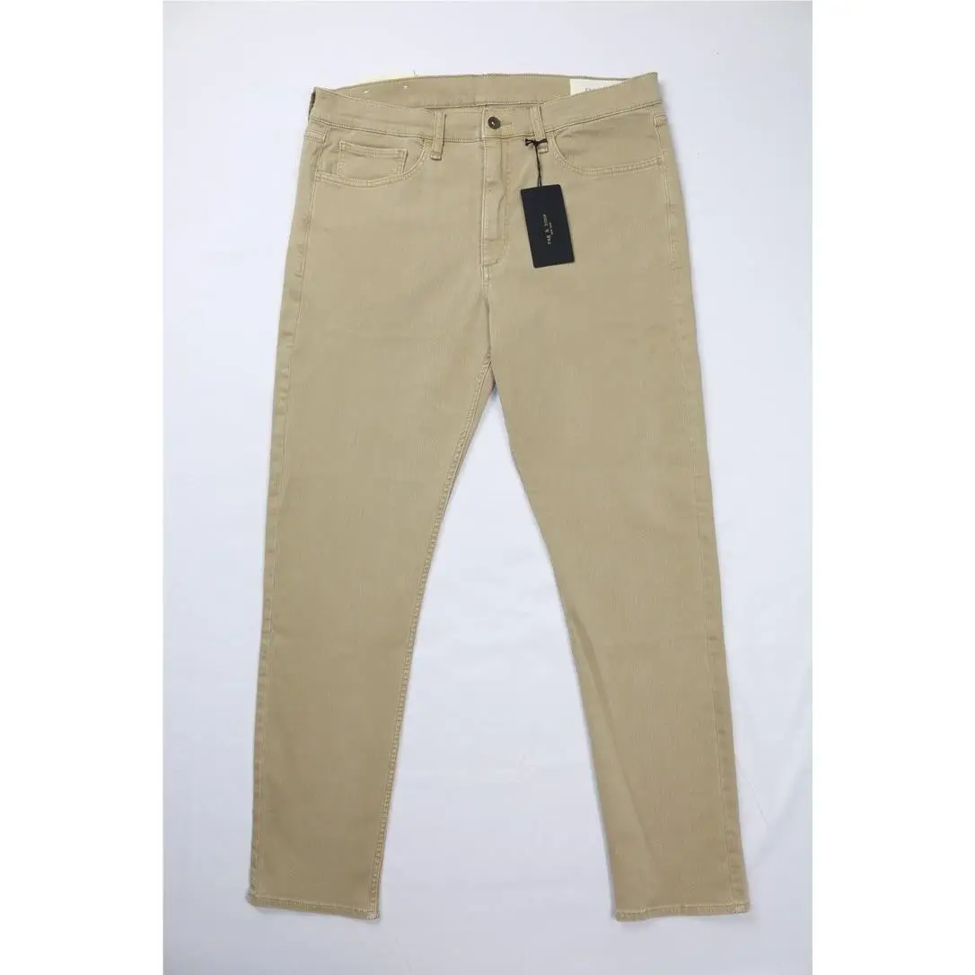 Rag Bone RB 2 Slim Fit Jeans Beige — Size 36x32 Twill Embroidery