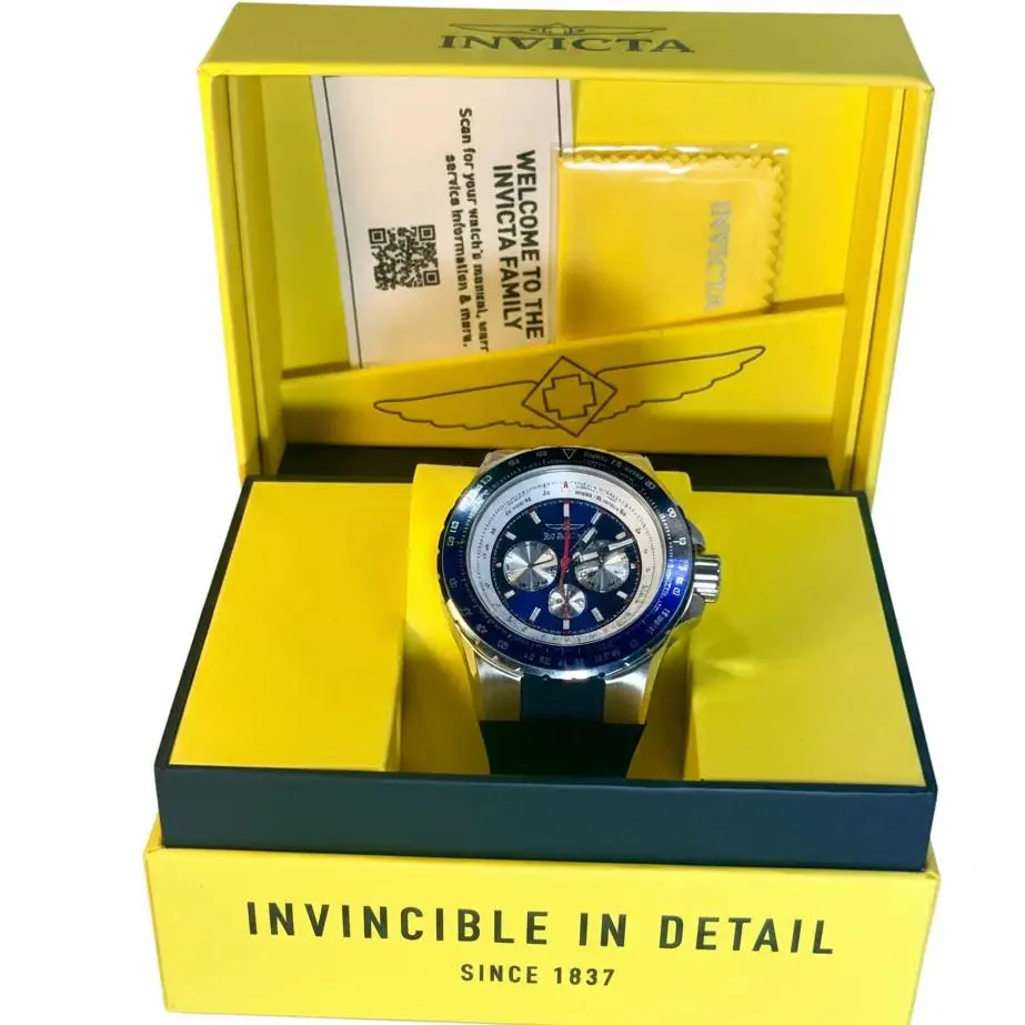 032916  Aviator Skyshock Black Dial Stainless Steel 50mm Chrono Watch by Invicta