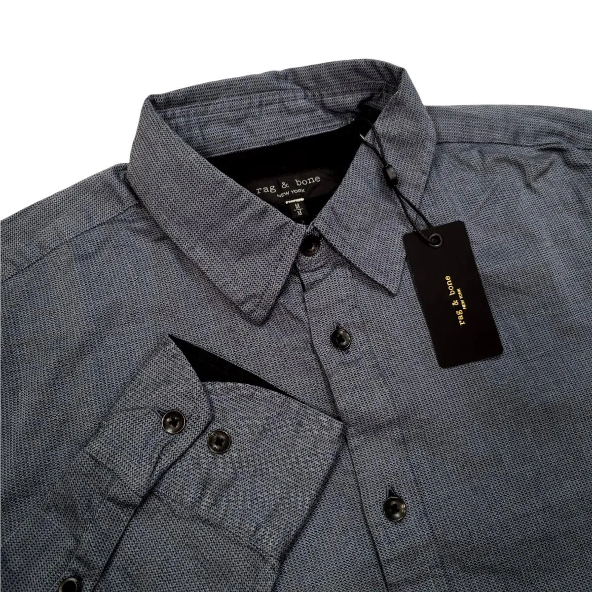 Rag Bone Men Medium Tomlin Stretch Dobby Shirt Long Sleeve Button Up Blue by Rag & Bone