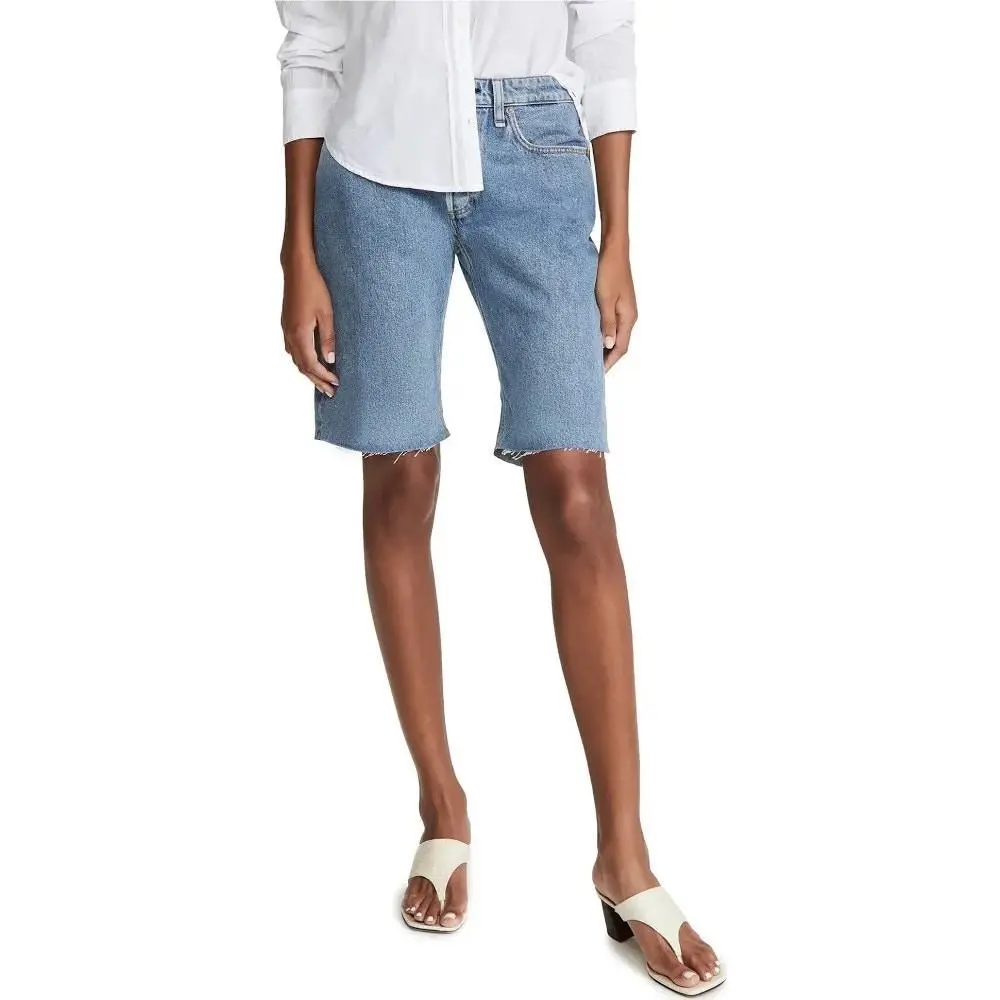 Rag Bone Jeans Rosa Mid Rise Walking Shorts Button Fly sz 26 Blue Coastal