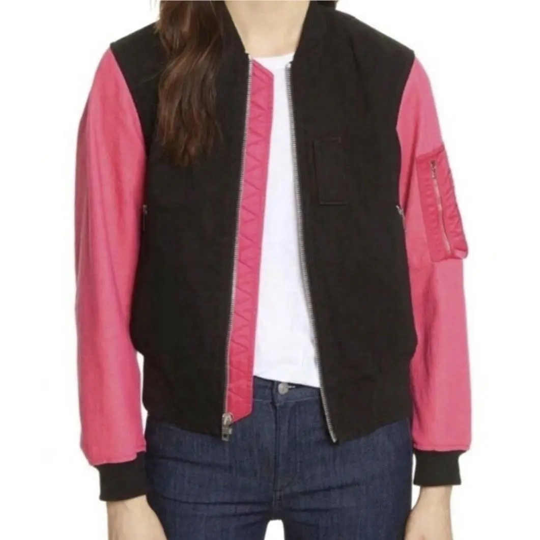 Rag Bone Women’s Y2K Dani Bomber Jacket Cotton Denim Pink Black Small A010010
