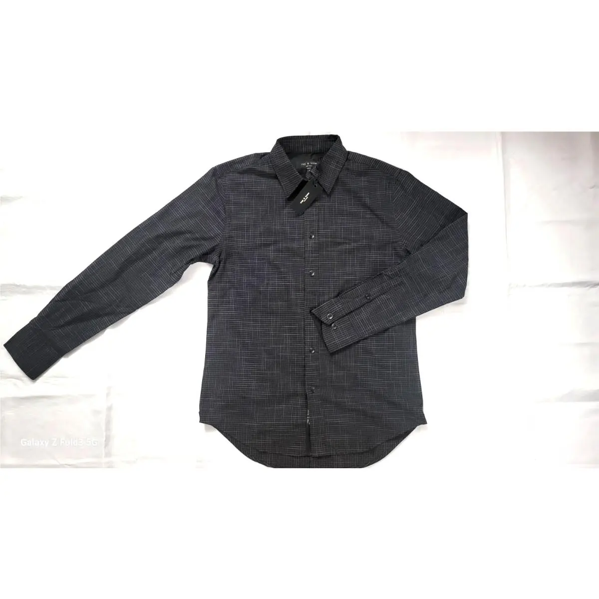 Rag Bone Men`s Tomlin Crosshatch Button UP Black/grey Plaid Shirt Size S