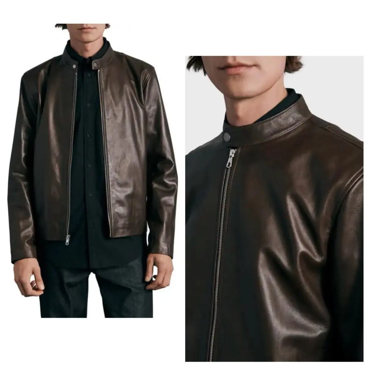 Rag Bone Archive Cafe Racer Leather Jacket In Brown Size: XL