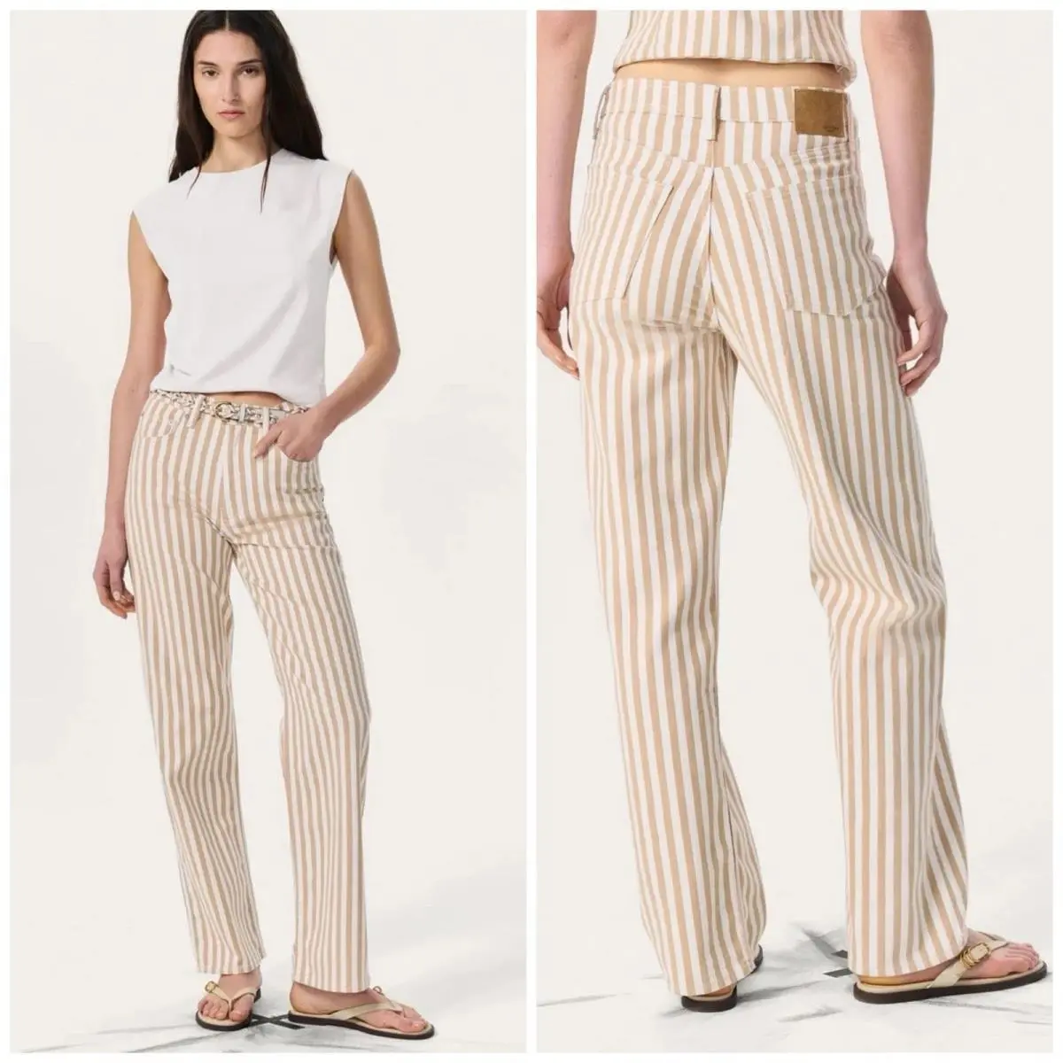 Rag Bone Shea High Rise Relaxed Straight Jeans Womens 24 Tan Stripe