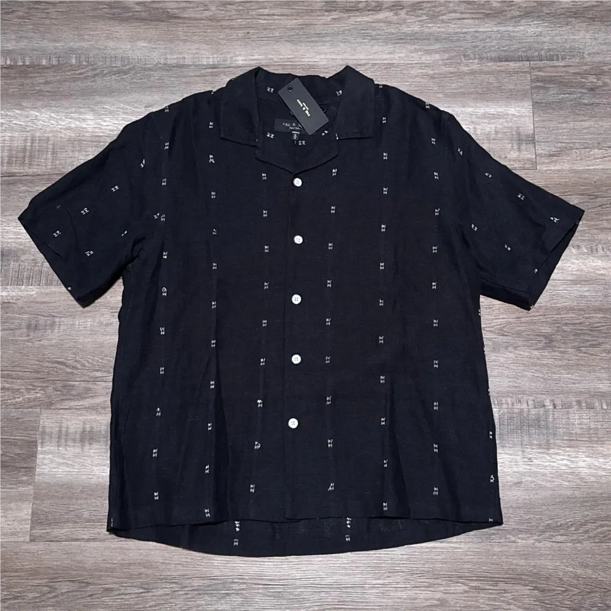 Rag Bone Avery Embroidered Linen Remi Stripe Resort Shirt Men`s Size Medium M