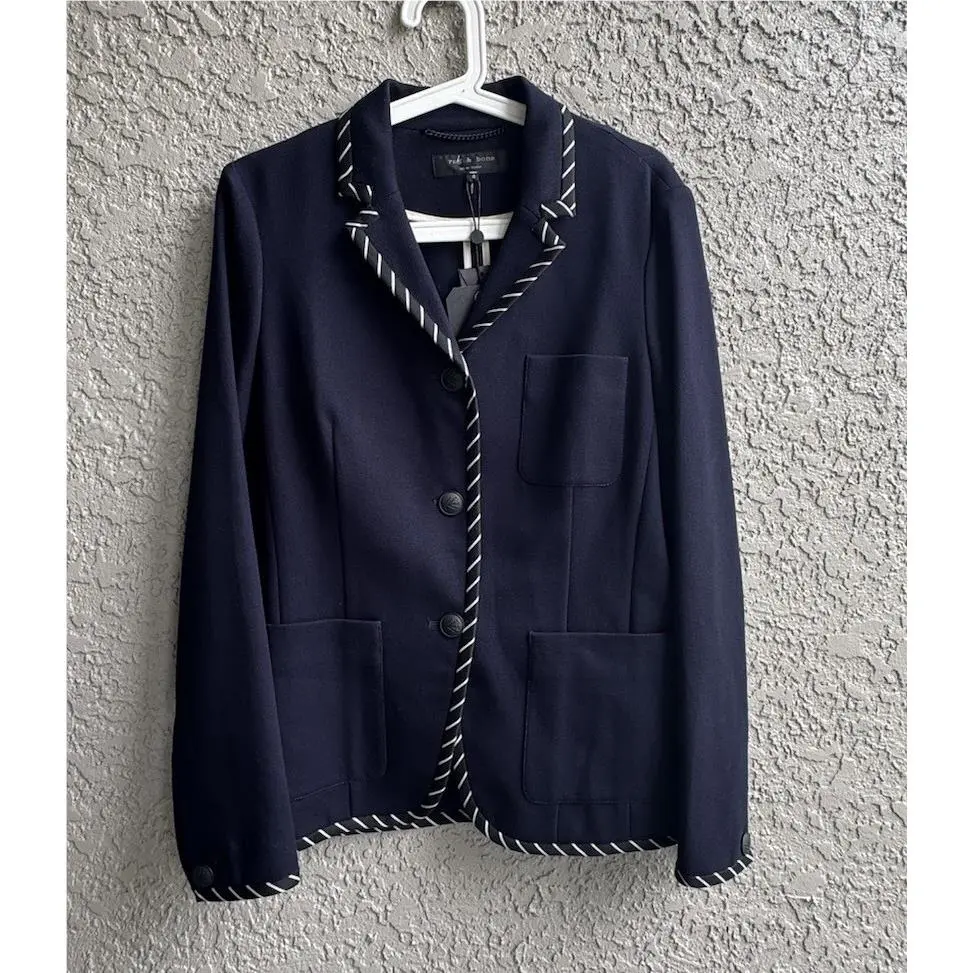 Rag Bone Redgrave Whipstitch Blazer Navy Jacket Classic Size 8 -new