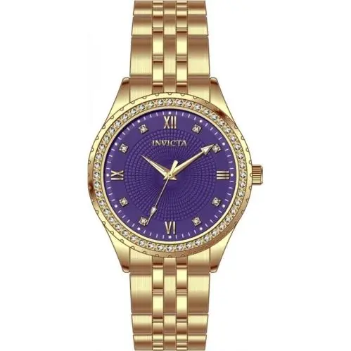 Wildflower Women`s Watch 33mm Gold 69229 Textured Purple Dial Jewels by Invicta
