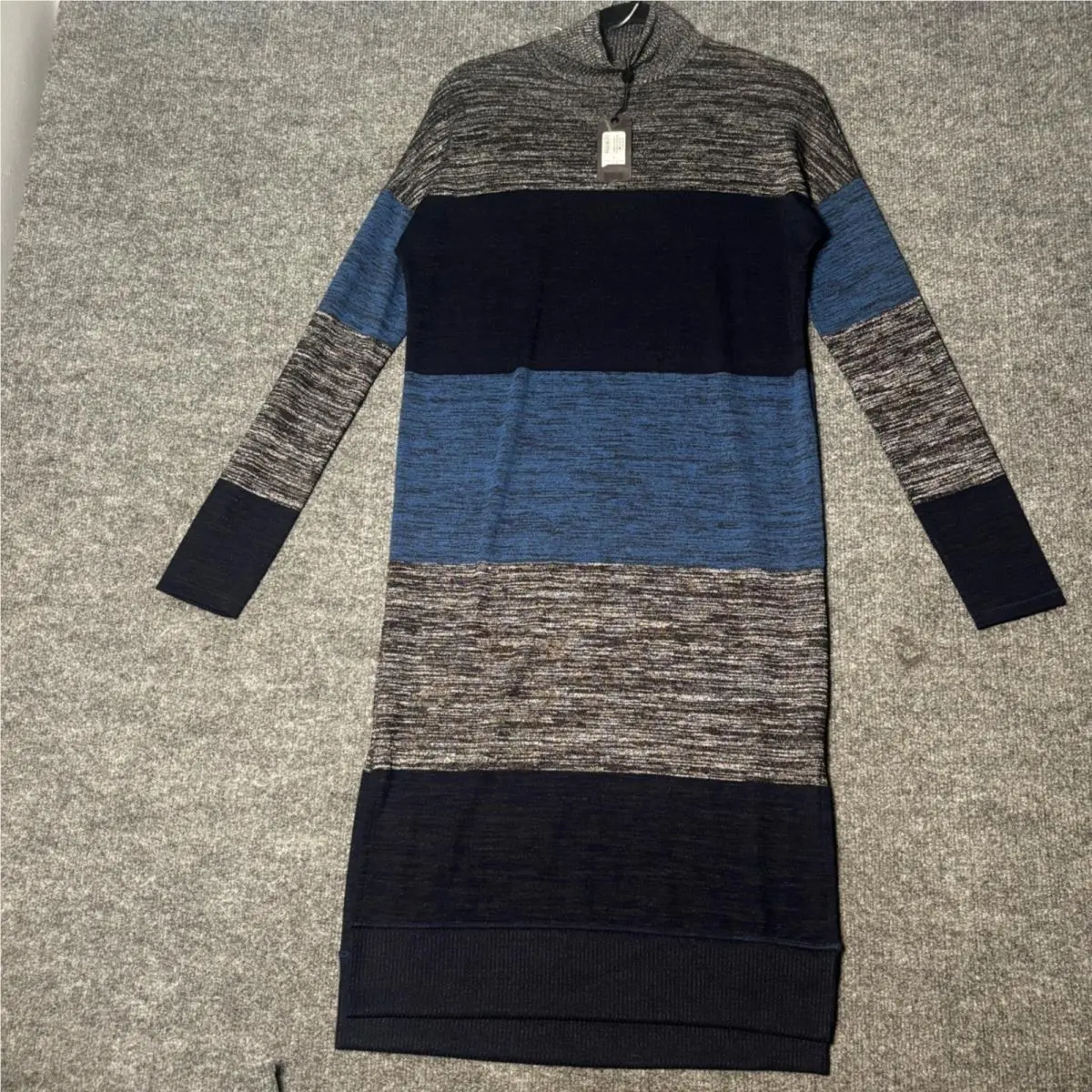 Rag Bone Women`s Small Bowery T-neck Sweater Dress Blue Striped Mini Knit