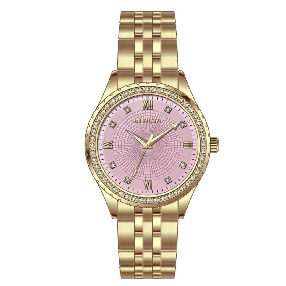 Wildflower Women`s Watch 33mm Gold 69228 Textured Pink Dial Jewels by Invicta