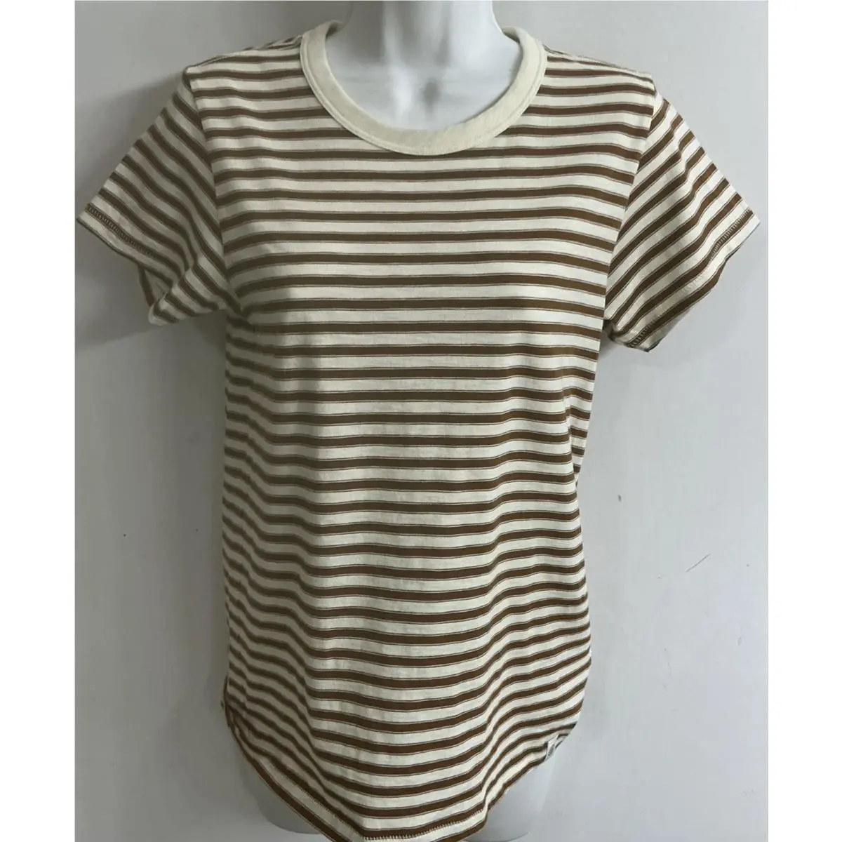 Rag and Bone The Slub Stripe Tee Warm Brown Multi Short Sleeves Size S