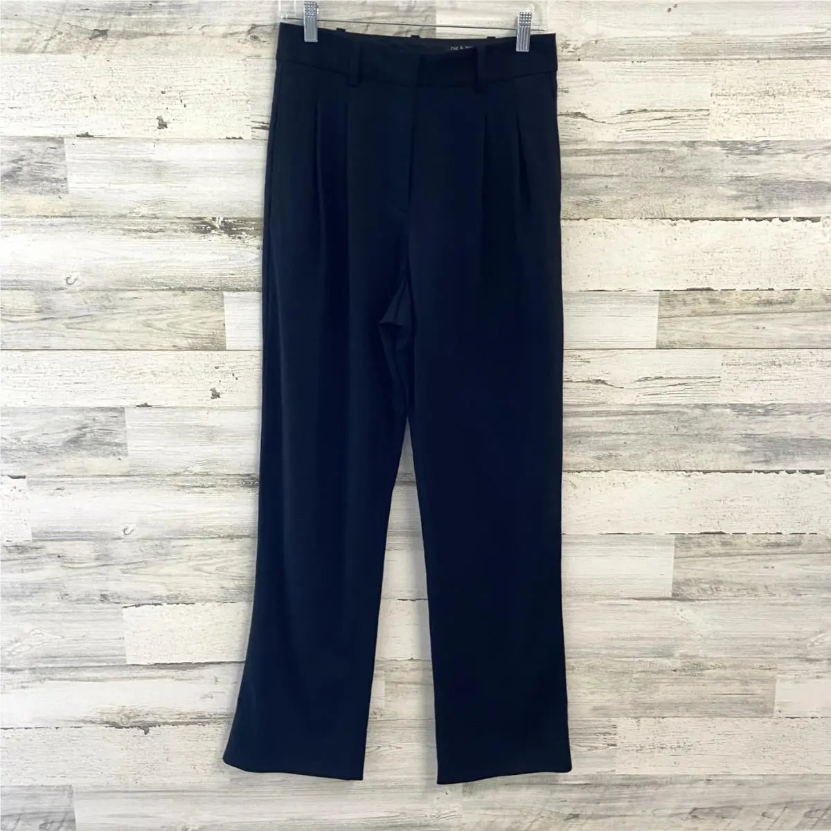 Rag Bone Pleated Clover Dress Pants Black Wool Blend High Rise Trousers 4