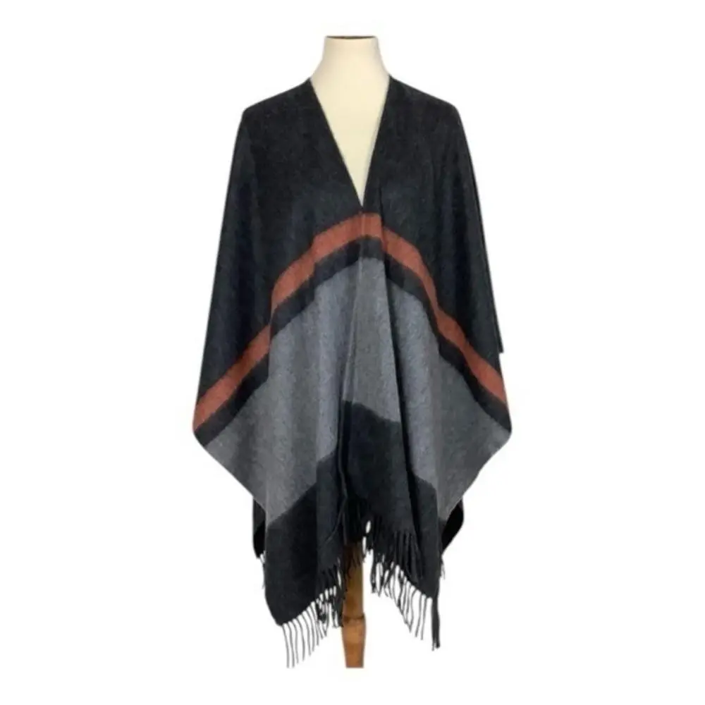Rag Bone Varsity Stripe Fringe Gray Orange Stripe Shawl Wrap by Rag & Bone