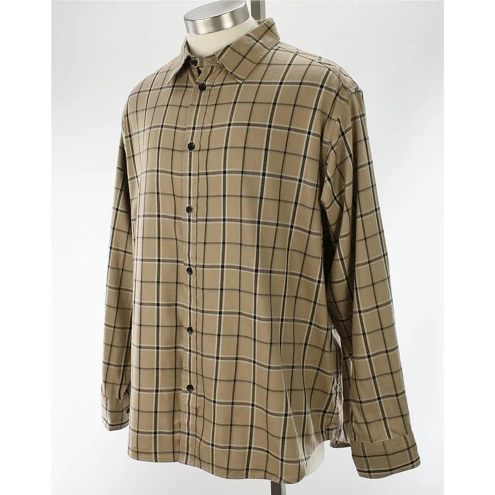 Rag Bone Taupe Plaid Matthew Long Sleeve Cotton Flannel Shirt Medium