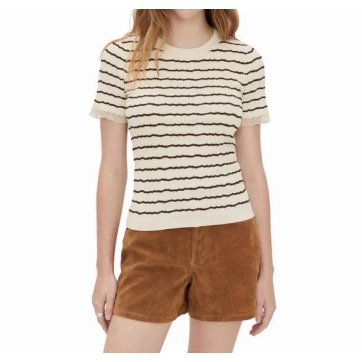 Rag Bone Women’s Ivory Chiara Striped Cotton-blend Ribbed Knit Top Size L