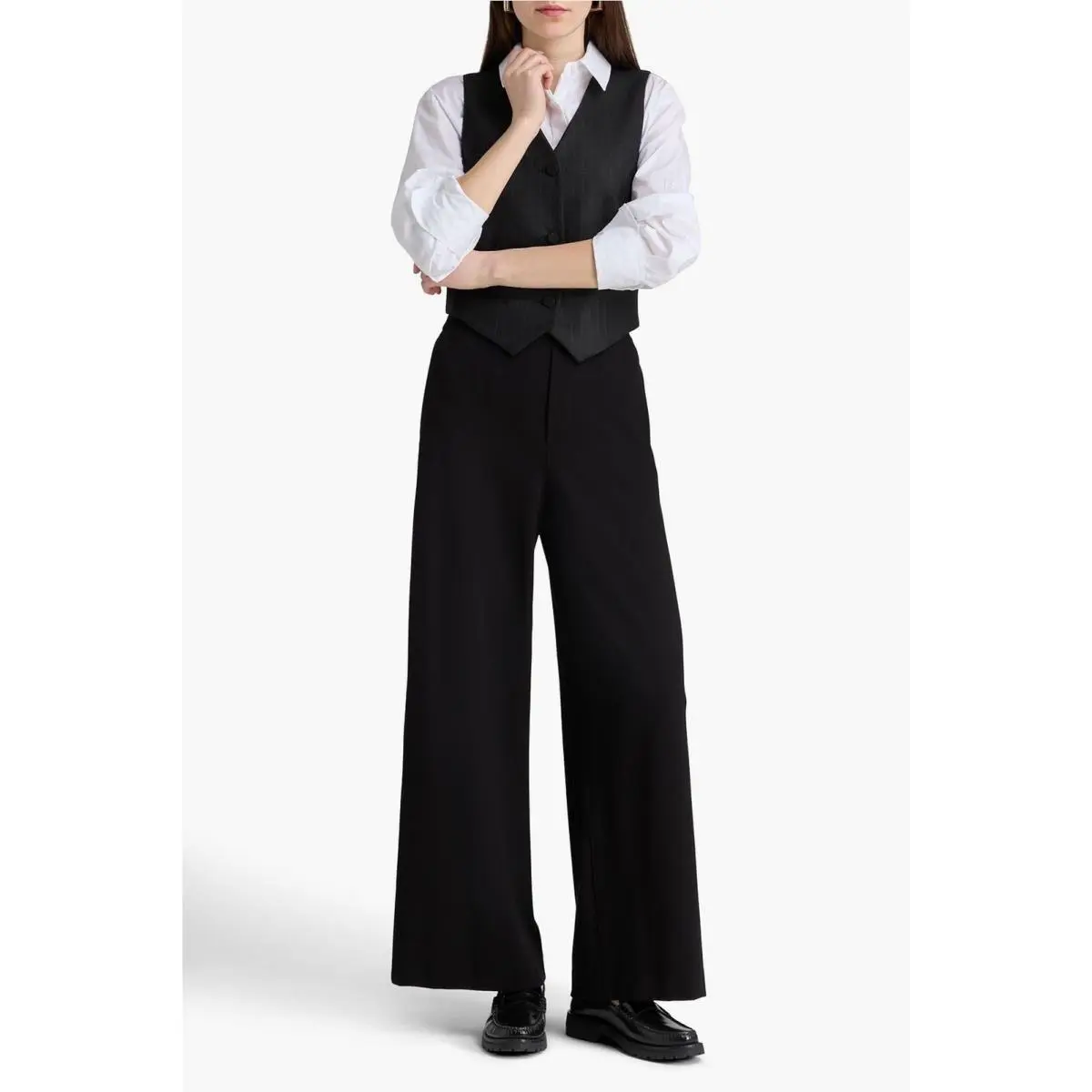 Rag Bone Women`s Blanca Twill Wide Leg Pull On Pants Black Size 4
