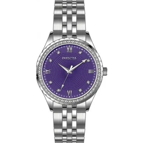 Wildflower Women`s Watch 33mm Silver 69224Textured Purple Dial Jewels by Invicta