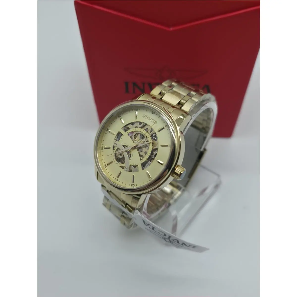 Objet D Art Men’s Automatic Skeleton Dial Gold Watch 42.5mm 69119 by Invicta