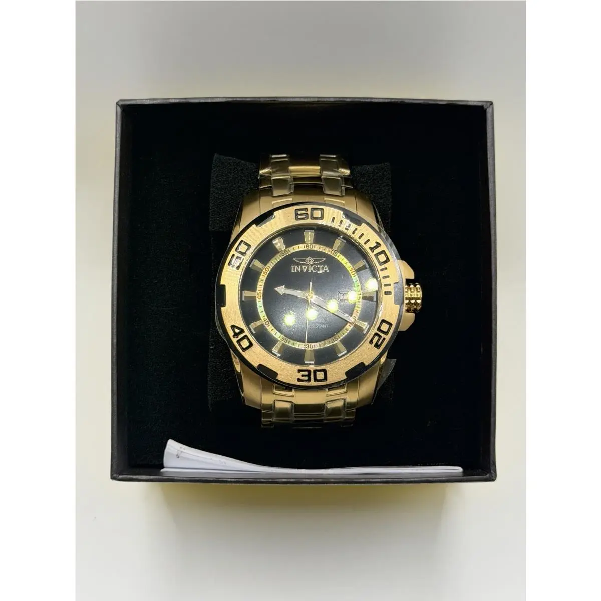Pro Diver 39109 Men`s Gold Tone Stainless Steel Black Dial Watch 50mm by Invicta