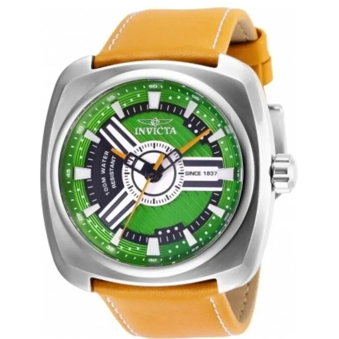 Mens S1 Rally 28602 Green Dial Brown Leather Strap 48mm Sport Watch by Invicta