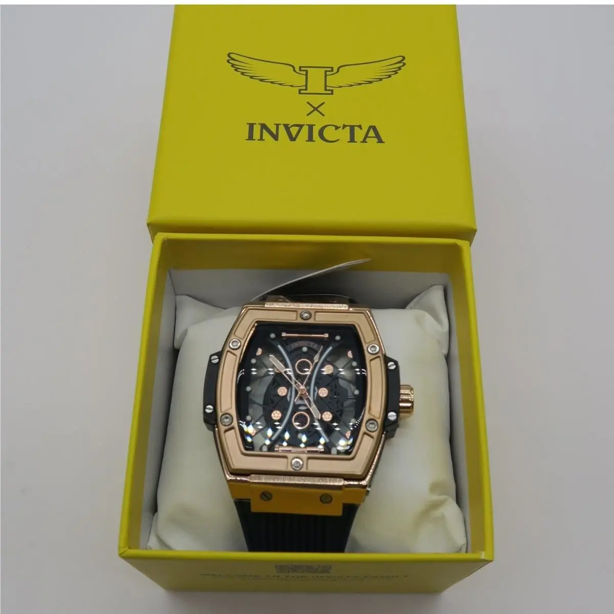 S1 Rally Rose Gold Tone Skeleton Dial Blue Silicone Strap Watch by Invicta