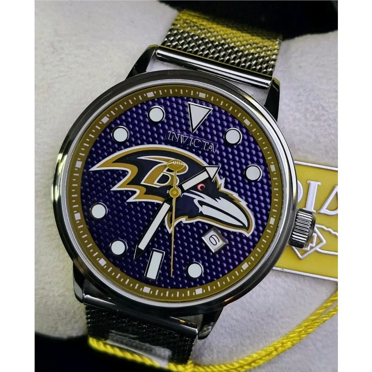 Invicta - Nfl Baltimore Ravens - Licensed Nfl Mesh SS Bracelet Mens Watch