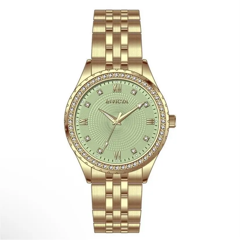 Wildflower Women`s Watch 33mm Gold 69230 Textured Green Dial Jewels by Invicta