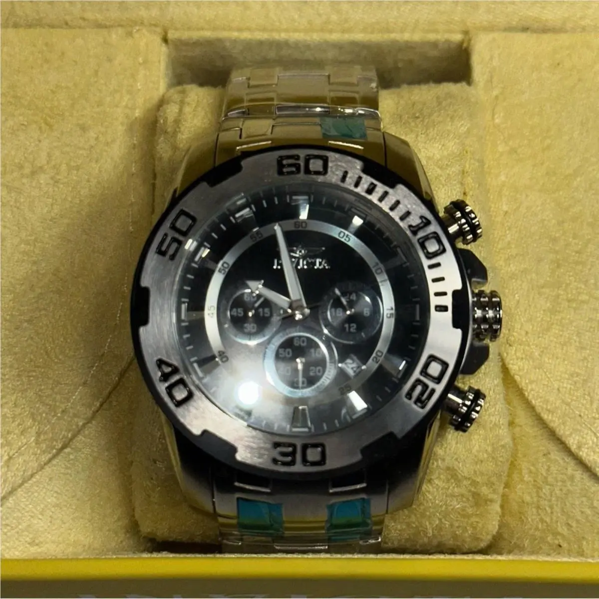 Invicta Silver and Black Men`s Chronograph Bracelet Watch