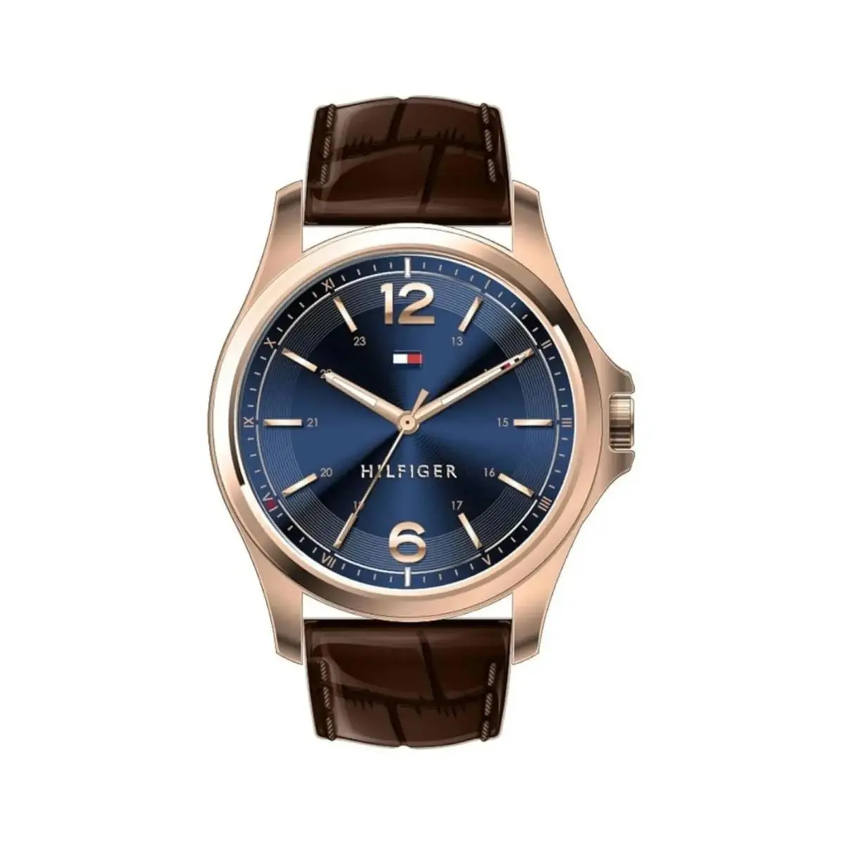 Rose Gold Tone Brown Croc. Leather Band Watch 1791451 by Tommy Hilfiger