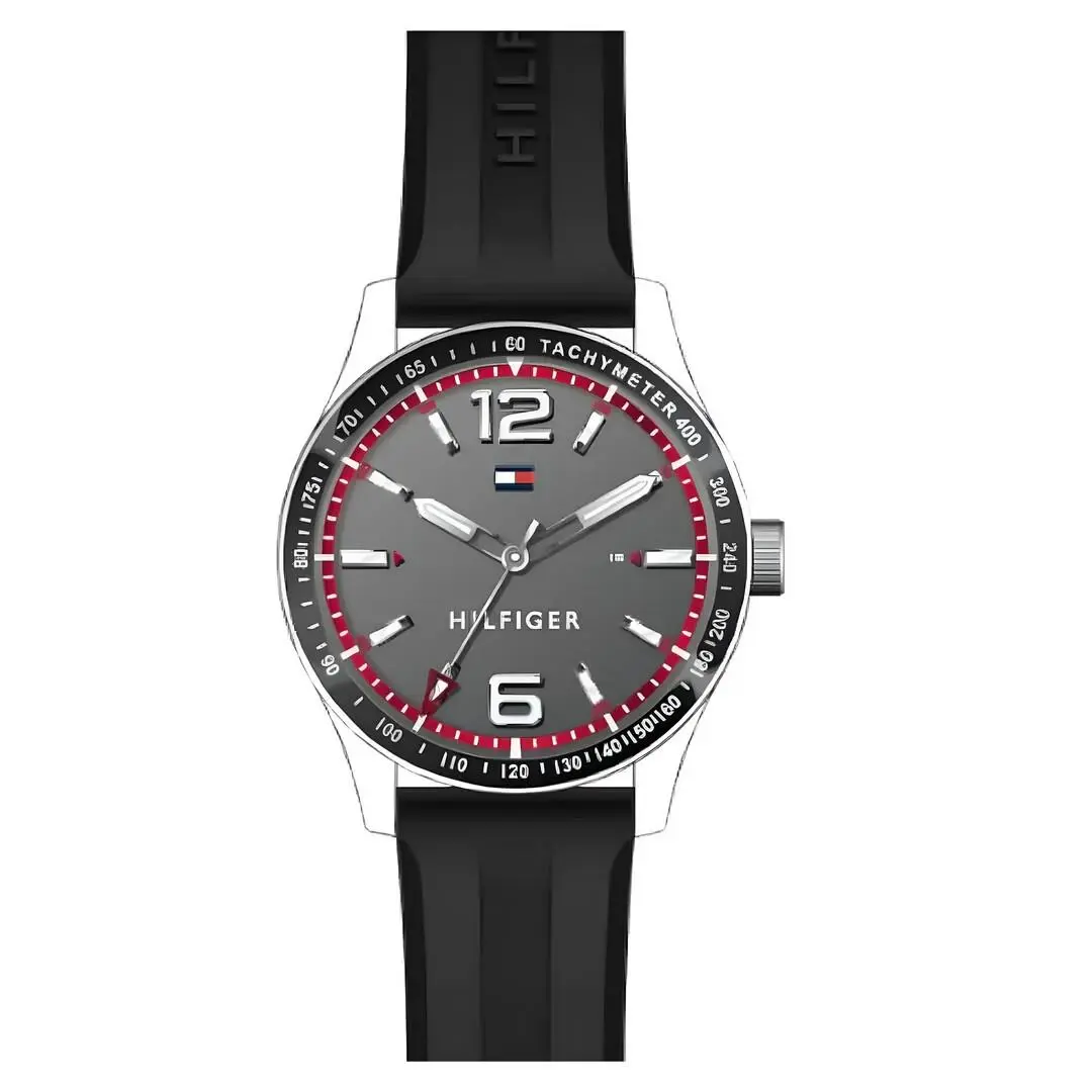 Tommy Hilfiger 44mm Men`s Sport Watch with Tachymeter Navy Blue Silicon Strap