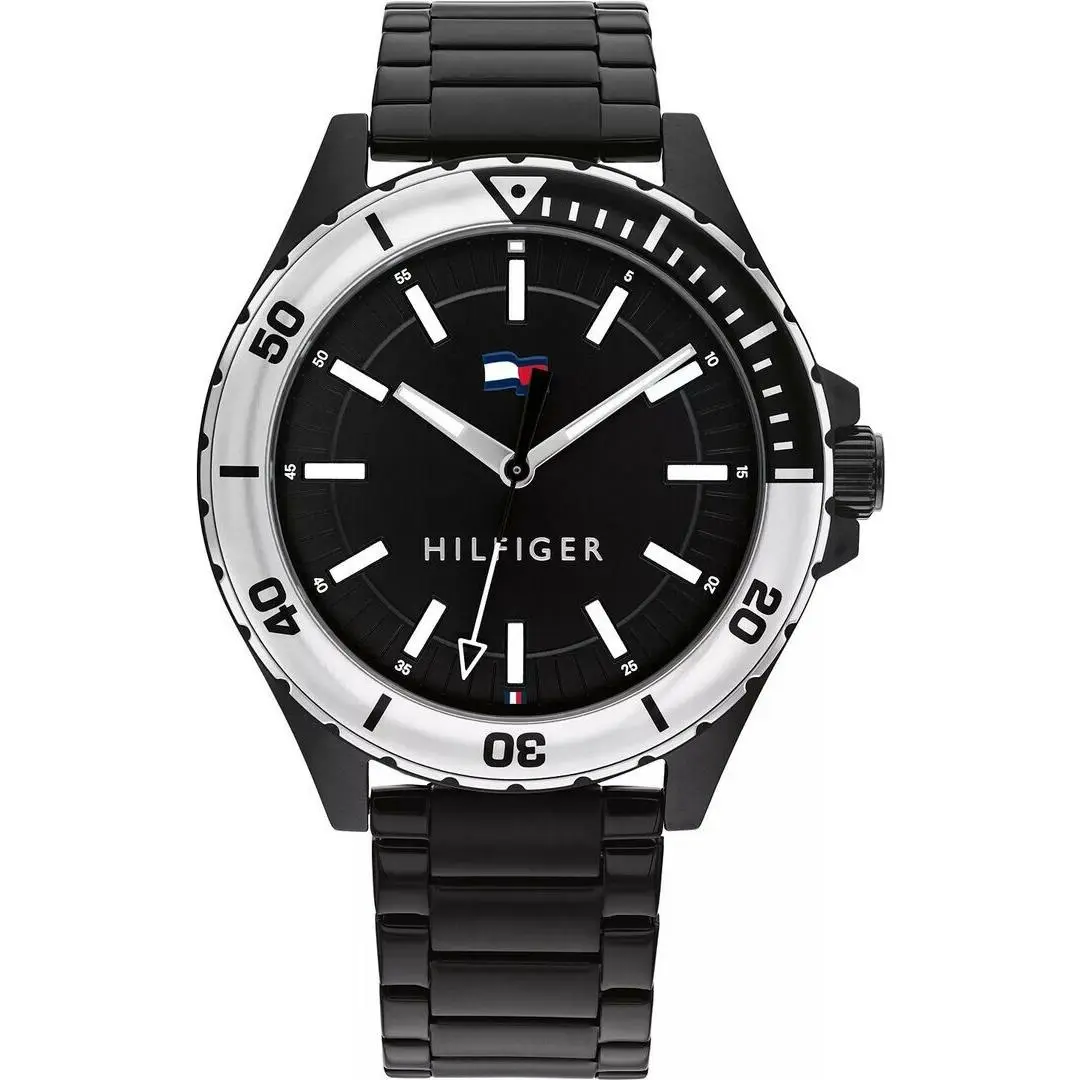 Tommy Hilfiger Men`s Watch Logan Black Dial Stainless Steel Bracelet 1792014 - Dial: Black, Band: Black, Bezel: Black
