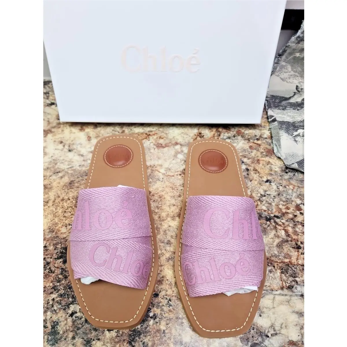 Chloe Woody Slide Creamy Lilac Sz 37 W / 6.5-7 US Size with Bag