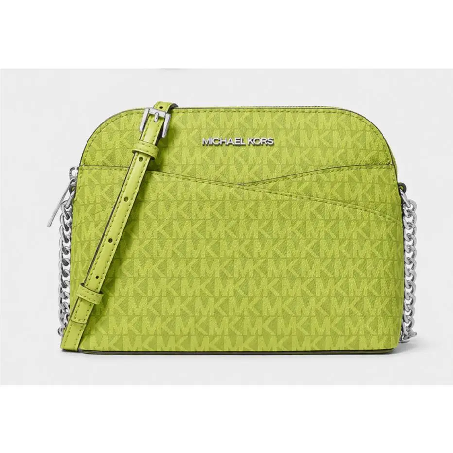 Jet Set Travel Medium Logo Dome Crossbody Bag Lime by Michael Kors