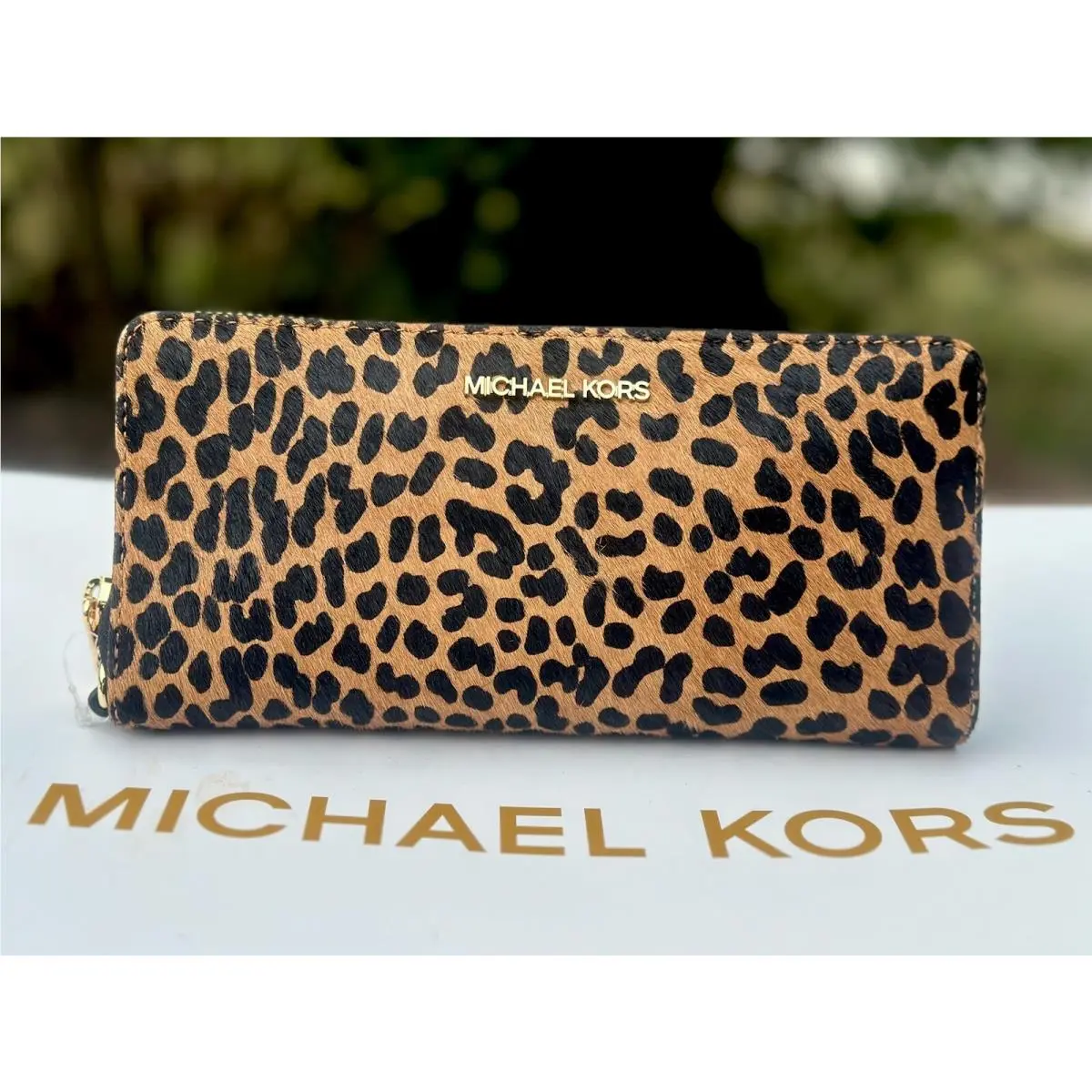 Large Travel Continental Wallet Hair Calf Leather Wristlet Black by Michael Kors
