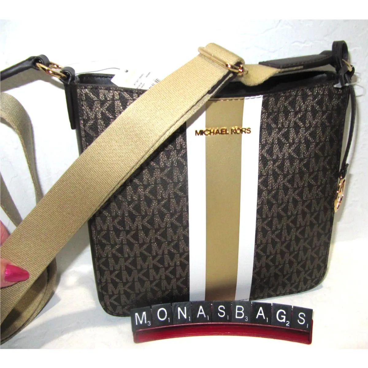 Jet Set Travel Small Brown NS Signature Gold Metallic Crossbody Bag by Michael Kors