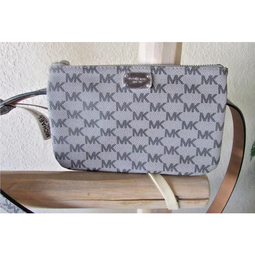 Gray Leather Gray MK Zip Top Slim Fanny Bag Retail by Michael Kors
