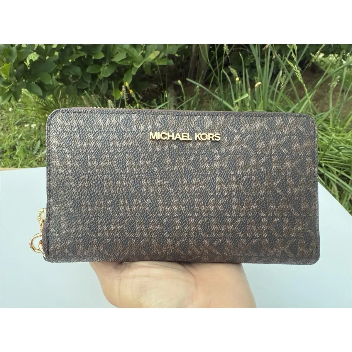 Wallet Jet Set Travel Wallet Brown Mk Logo by Michael Kors
