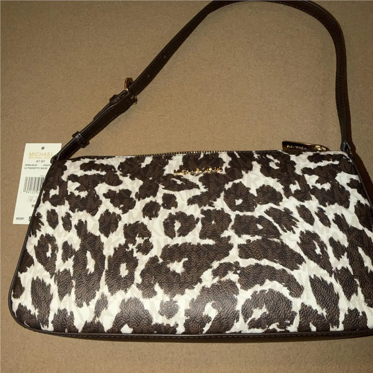 Jet Set Lrg Pouchette Shoulder Bag Animal Print by Michael Kors