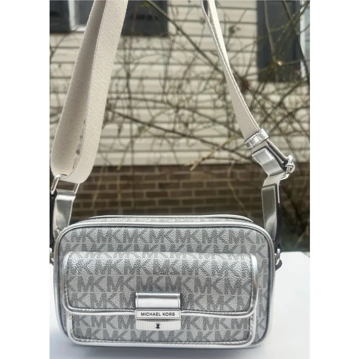 Small Crossbody Silver Mk Logo Bag Women Purse by Michael Kors
